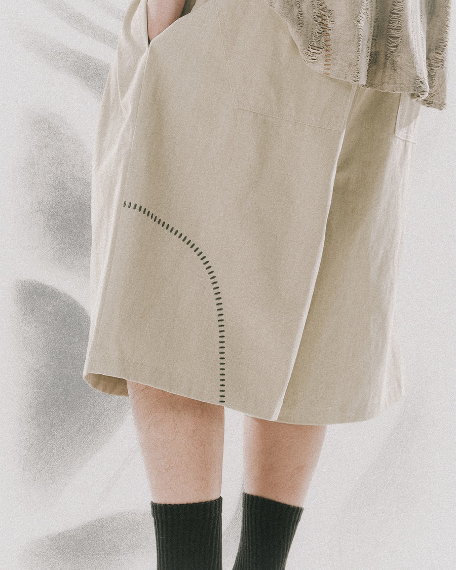 Double-Pleated Shorts ᛝ Khaki